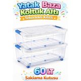 Loremp Yatak Koltuk Baza Altı 60 Lt Kilitli Tekerlekli Şeffaf Saklama Kutusu Depolama Düzenleyici - Standart - Renkli Beyaz