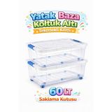 Loremp Yatak Koltuk Baza Altı 60 LT Kilitli Tekerlekli Şeffaf Saklama Kutusu Depolama Düzenleyici