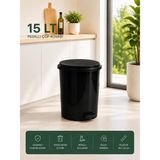 Lorempbox 15 Lt Pedallı Plastik Çöp Kovası Dayanıklı, Hijyenik Ev & Ofis Çöp Kutusu Siyah
