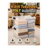 LOREMPBOX 2 Ad. 70 LT Tekerlekli Şeffaf Saklama Kutusu Kilitli Kapaklı Büyük Boy Depolama ve Düzenleyici Kutu