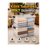 LOREMPBOX 2 Ad. 80 LT Tekerlekli Şeffaf Saklama Kutusu Kilitli Kapaklı Büyük Boy Depolama ve Düzenleyici Kutu
