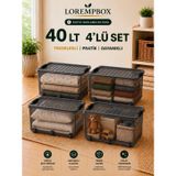 Lorempbox 40 L Tekerlekli Kilitli Saklama Kutusu 4’lü Set Antrasit | Depolama Çözümü