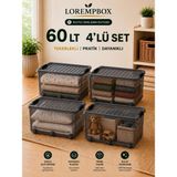 Lorempbox 60 L Tekerlekli Kilitli Saklama Kutusu 4’lü Set Antrasit, Istiflenebilir, Çok Amaçlı Düzenleme Kutusu