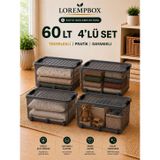 Lorempbox 60 L Tekerlekli Kilitli Saklama Kutusu 4’lü Set | Depolama Çözümü