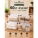 Lorempbox 60 L Tekerlekli Kilitli Saklama Kutusu 4’lü Set Şeffaf | Depolama Çözümü