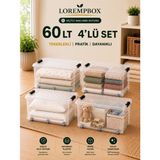 Lorempbox 60 L Tekerlekli Kilitli Saklama Kutusu 4’lü Set – Şeffaf, Istiflenebilir, Çok Amaçlı Düzenleme Kutusu