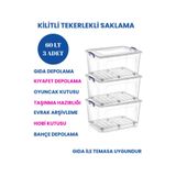 LOREMPBOX 60 Litre Kilitli Tekerlekli Saklama Kabı – Şeffaf Gıda Depolama Kutusu, Oyuncak Kıyafet Düzenleyici