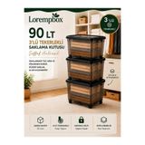 LOREMPBOX 90 LT 3’lü Tekerlekli Saklama Kutusu Şeffaf Antrasit | Kilitli Kapaklı Büyük Boy Düzenleme ve Depolama Kutusu