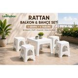 Lorempbox Rattan Balkon & Bahçe Seti 5 Parça – 1 Sehpa + 4 Tabure – Istiflenebilir Pratik Oturma Grubu