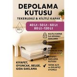 LOREMPBOX Tekerlekli 80LT Saklama Kutusu 3 Adet Kilitli Kapaklı Şeffaf Organizer Kutu Kıyafet,Oyuncak,Depolama