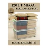 LOREMPBOX Tekerlekli Kilitli 120 LT Mega Saklama Kutusu Depolama Düzenleyici Şeffaf 2 Adet