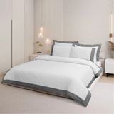 Loren 300 Tc Pamuk Saten Aksesuarlı Çift Kişilik Nevresim Takımı Beyaz Gri - Beyaz - Gri - 200 x 220 cm