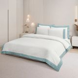 Loren 300 Tc Pamuk Saten Aksesuarlı Çift Kişilik Nevresim Takımı Beyaz Mint - Beyaz - Mint - 200 x 220 cm