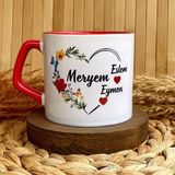 Loren Gift Anne ve Çocuk Isimli Kalp Temalı Kişiye Özel Anneler Günü Kırmızı Lüks Kupa - Renkli
