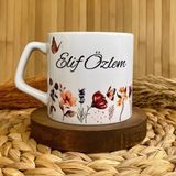 Loren Gift Gün Batımı Çiçekleri Temalı Kişiye Özel İsimli Porselen Lüks Kupa 250 ml - Renkli