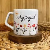 Loren Gift Kır Çiçekleri Temalı Kişiye Özel Isimli Porselen Lüks Kupa 250 ml - Renkli