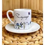 Loren Gift Mavi Bahar Temalı Kişiye Özel İsimli Türk Kahvesi Fincanı – Porselen 90 ml - Renkli