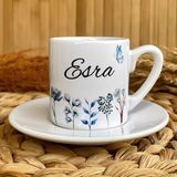 Loren Gift Mavi Bahçe Temalı Kişiye Özel Isimli Türk Kahvesi Fincanı – Porselen 90 ml - Renkli