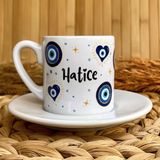 Loren Gift Nazar Boncuğu Temalı Kişiye Özel Isimli Türk Kahvesi Fincanı – Porselen 90 ml - Renkli