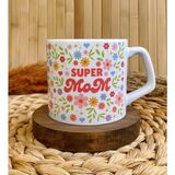 Loren Gift Super Mom Anne Temalı Porselen Lüks Kupa 250 ml - Çiçek Yağmuru - Renkli