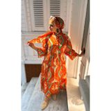 Loren Moda Desenli Kadın Tesettür Astarlı Düğmeli Şifon Elbise Lucca