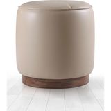 Lorence Home Nocbel Deri Puf Bej - Yükseklik: 43cm Çap: 40cm - Ceviz Ayak - Bej