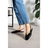 LORENN SHOES Dory Siyah Kırışık Mat Kare Burun Kemer Detaylı Kısa Topuklu Kadın Babet Günlük Ayakkabı