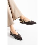 LORENN SHOES Fiona Kahve Mat Sivri Burun Kemer Detaylı Kısa Topuklu Kadın Babet Şık Günlük Ayakkabı
