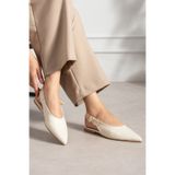 LORENN SHOES Hilda Bej Mat Sivri Burun Kemer Detaylı Kısa Topuklu Kadın Babet Günlük Ayakkabı