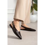 LORENN SHOES Hilda Kahve Mat Sivri Burun Kemer Detaylı Kısa Topuklu Kadın Babet Günlük Ayakkabı