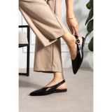 LORENN SHOES Hilda Siyah Mat Sivri Burun Kemer Detaylı Kısa Topuklu Kadın Babet Günlük Ayakkabı