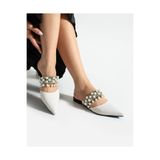LORENN SHOES Pearl Beyaz Hasır İnci Detaylı Kadın Terlik