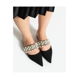 LORENN SHOES Pearl Siyah Hasır İnci Detaylı Kadın Terlik