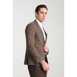 Loreo Erkek Kahve Poliviskon Kumaş Yarım Astarlı Mono Yaka Slim Fit Blazer Ceket - 0-Kahverengi - 48