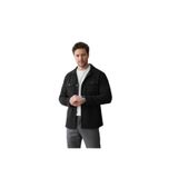 Lores Erkek Siyah Overshirt Esneyen Desenli Kumaş Baharlık Trenç Ceket-Mont Siyah 58