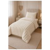 Loria Tek Kişilik Peluş Yatak Örtüsü 160x220cm - Wellsoft Yumuşak Dokulu Dekoratif Ekru Nevresim Takımı
