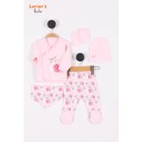 LORIAN'S Doğal Pamuklu Yeni Doğan Kuğu Nakışlı Patikli Bebek 5'li Zıbın Takım - Hastane çıkışı - Pembe