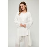Lorian's Ekru Kadın Uzun Kollu Hamile ve Lohusa Pijama Takımı 3'lü Set - XL