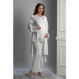 Lorian's Ekru Özel Tasarım Hamile ve Lohusa Pijama Takım 3'lü Set - M
