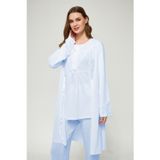 Lorian's Mavi Kadın Uzun Kollu Hamile ve Lohusa Pijama Takımı 3'lü Set - XL