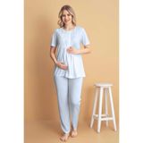 LORIAN'S Mavi Kısa Kollu Lohusa Pijama Takımı 3'Lü Set