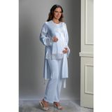 Lorian's Mavi Özel Tasarım Hamile ve Lohusa Pijama Takım 3'lü Set - 2XL