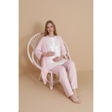 LORIAN'S Natural Pembe Kısa Kollu Lohusa ve Hamile Pijama Takımı 3'lü Set