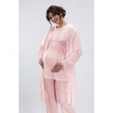 Lorian's Pudra Renkli Hamile Pijama Takımı 3'lü Set Yumuşak Kumaş ile Rahat Kullanım
