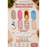 LORİCA 2’li Oval Dekoratif Tepsi Boyama Seti – Kendin Yap (DIY) Hobi Kiti | 2 Adet Ham Taş Tozu Tepsi, 6 Renk Boya, Fırça | Yetişkin & Çocuk Boyama Seti