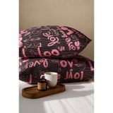 Lorien Love Desenli Pamuklu Ranforce Kumaş Fermuarlı Yastık Kılıfı 2 Adet 50x70 Cm