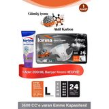 Lorina Aktif Karbon & Gümüş İyon Destekli Bel Bantlı Hasta Bezi Large 24’Lü Bariyer Kremi Hediyeli