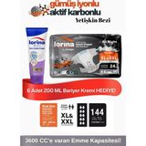 Lorina Aktif Karbon & Gümüş Iyon Destekli Bel Bantlı Hasta Bezi Xl - Xxl 24’lü 6 Paket Bariyer Kremi Hediyeli - Beyaz - XL - 2XL