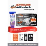 Lorina Aktif Karbon ve Gümüş İyon Destekli Bel Bantlı Hasta Bezi XL-XXL, 24'lü, 200 ML Bariyer Kremi Hediyeli
