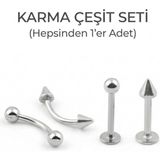 Lorivelle 4'lü Kararmaz Cerrahi Çelik Karma Piercing Seti Tragus Helix Kaş Göbek Dudak Rook Kıkırdak Küpesi - 10 mm - Gümüş